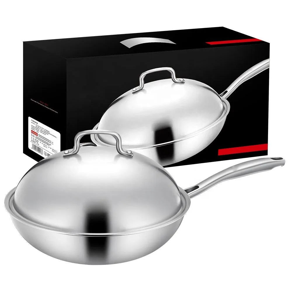 18/8 Stainless Steel Wok Pan with Lid