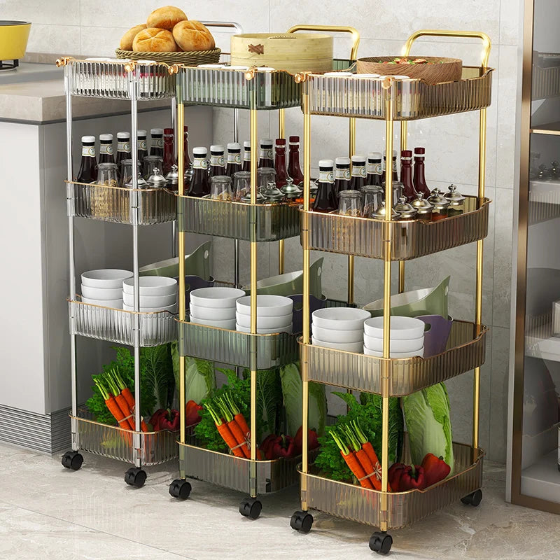 2-4 Tier Trolley Wheel Cart Storage Rack Shelves Kitchen Display Shelf