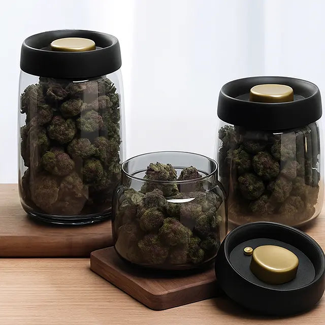 Airtight food storage vacuum borosilicate glass vacuum jar for coffee CBD HEMP Flower