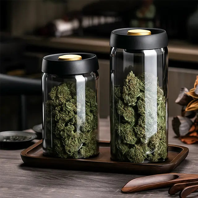 Airtight food storage vacuum borosilicate glass vacuum jar for coffee CBD HEMP Flower
