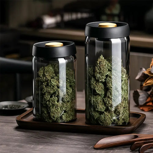 Airtight food storage vacuum borosilicate glass vacuum jar for coffee CBD HEMP Flower