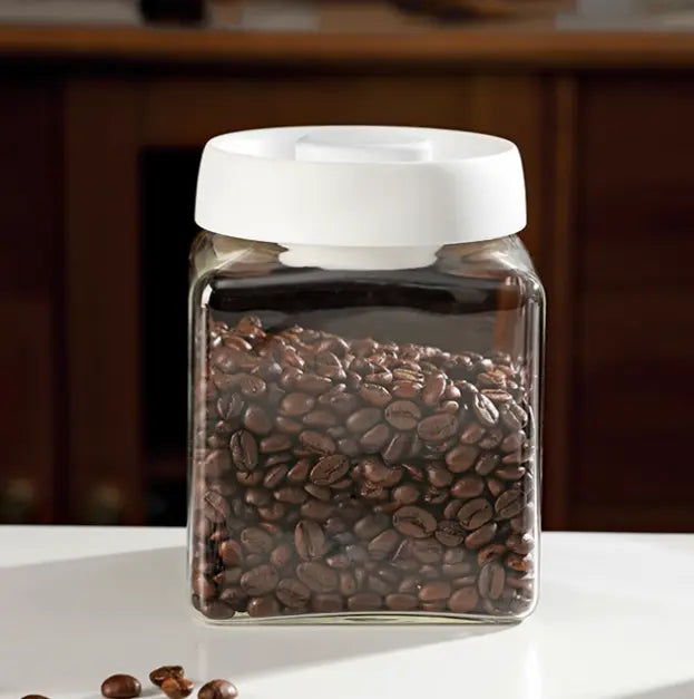 Glass Hexagonal Vacuum Canister Airtight Storage Jar for Coffee, Tea, Spices, and Dry Goods