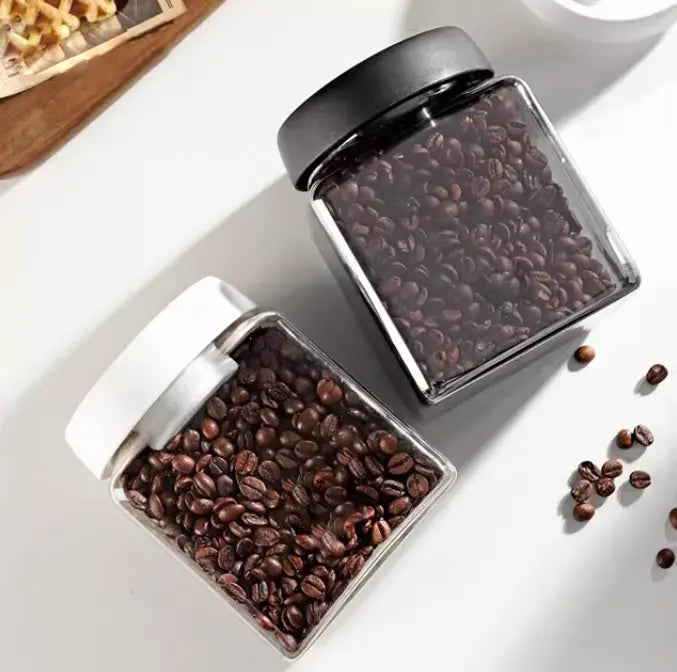 Glass Hexagonal Vacuum Canister Airtight Storage Jar for Coffee, Tea, Spices, and Dry Goods