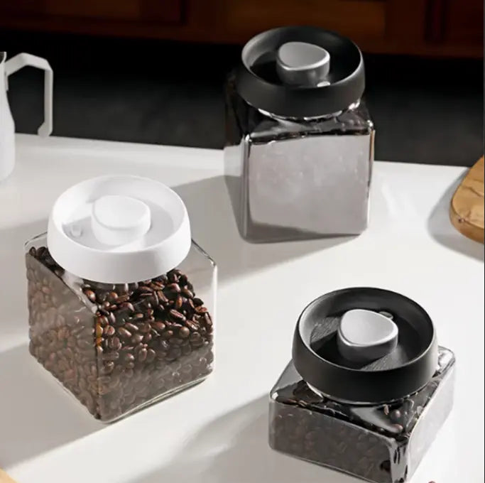 Glass Hexagonal Vacuum Canister Airtight Storage Jar for Coffee, Tea, Spices, and Dry Goods