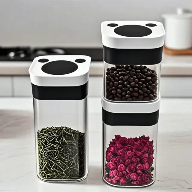 Glass Round Vacuum Canister, Airtight Food Storage Container for Kitchen, Dry Goods, Coffee, Spices