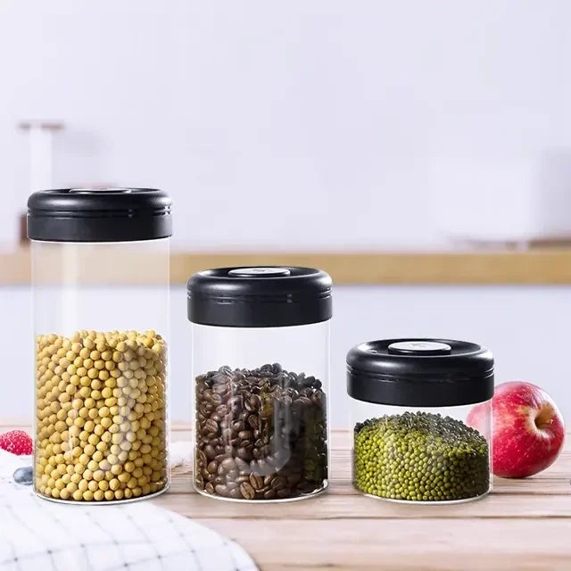 Glass Round Vacuum Canister, Airtight Food Storage Container for Kitchen, Dry Goods, Coffee, Spices