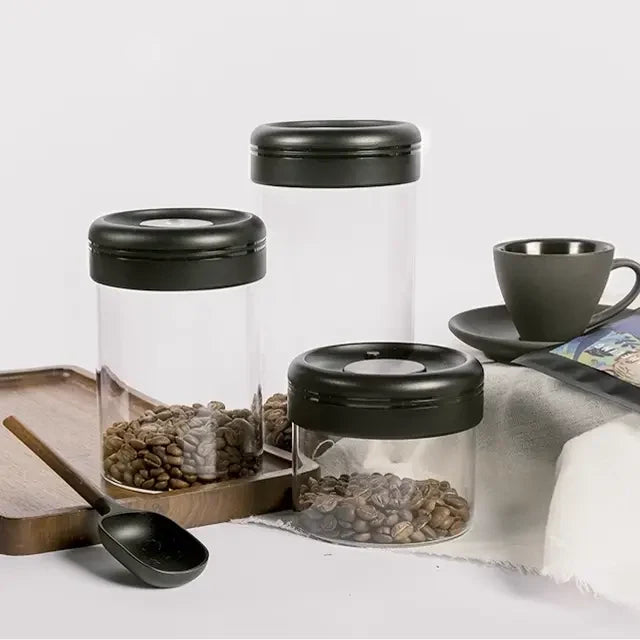 Glass Round Vacuum Canister, Airtight Food Storage Container for Kitchen, Dry Goods, Coffee, Spices