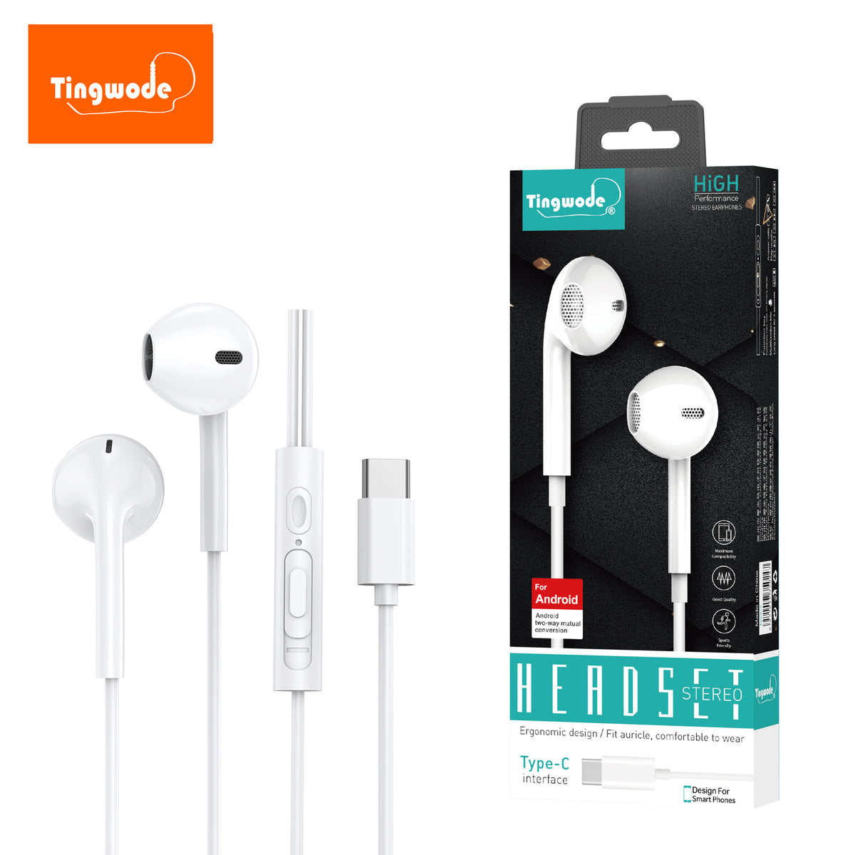Type-C Wired Headphones High Quality Half-In-Ear