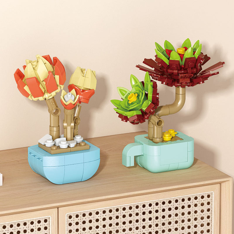 Building block succulent handmade flowers potted small particles