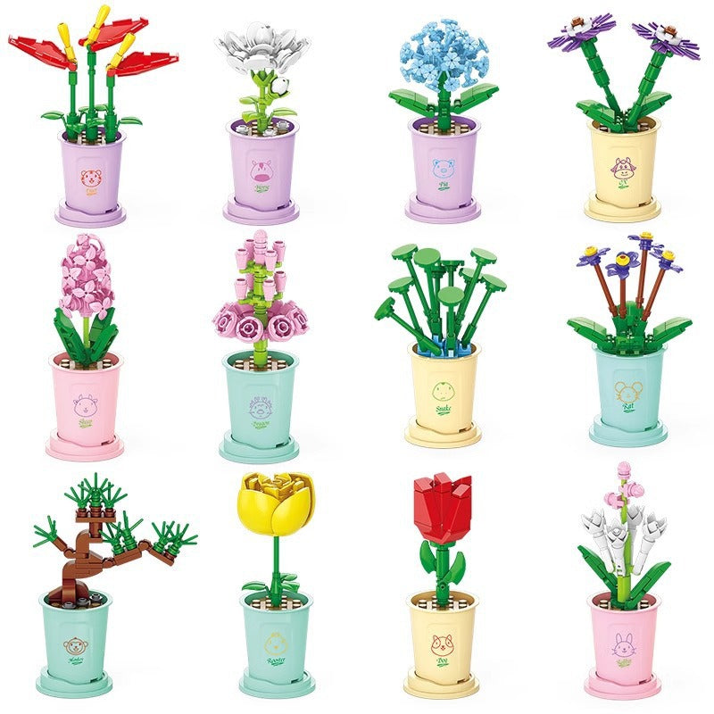 Building block succulent handmade flowers potted small particles