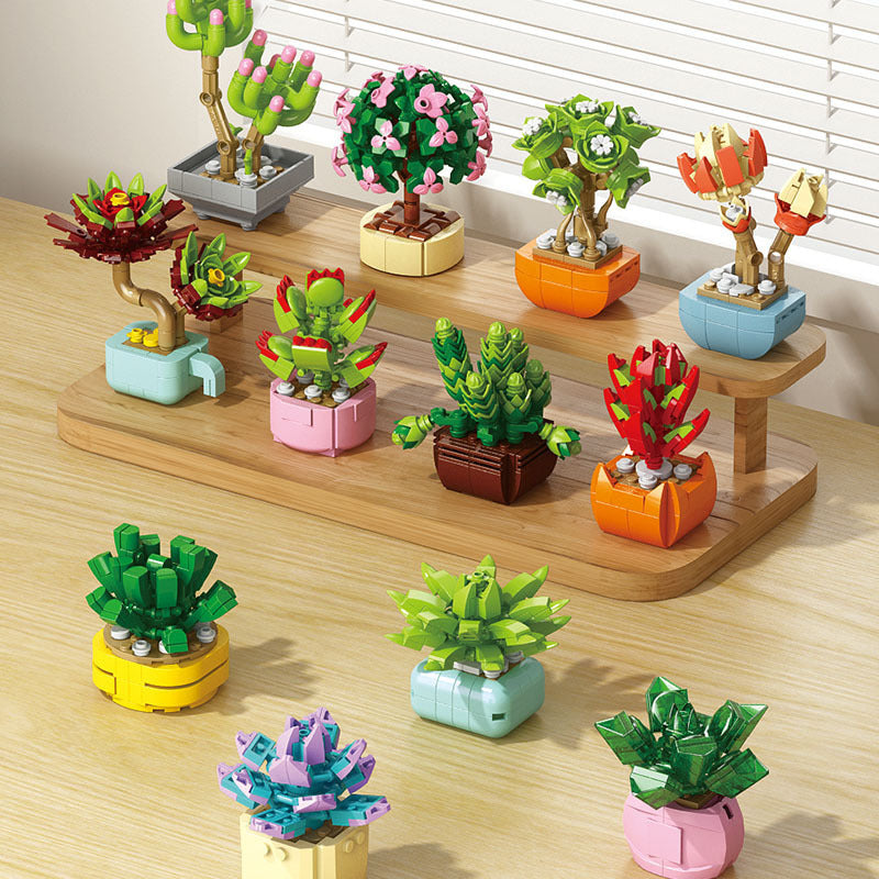 Building block succulent handmade flowers potted small particles