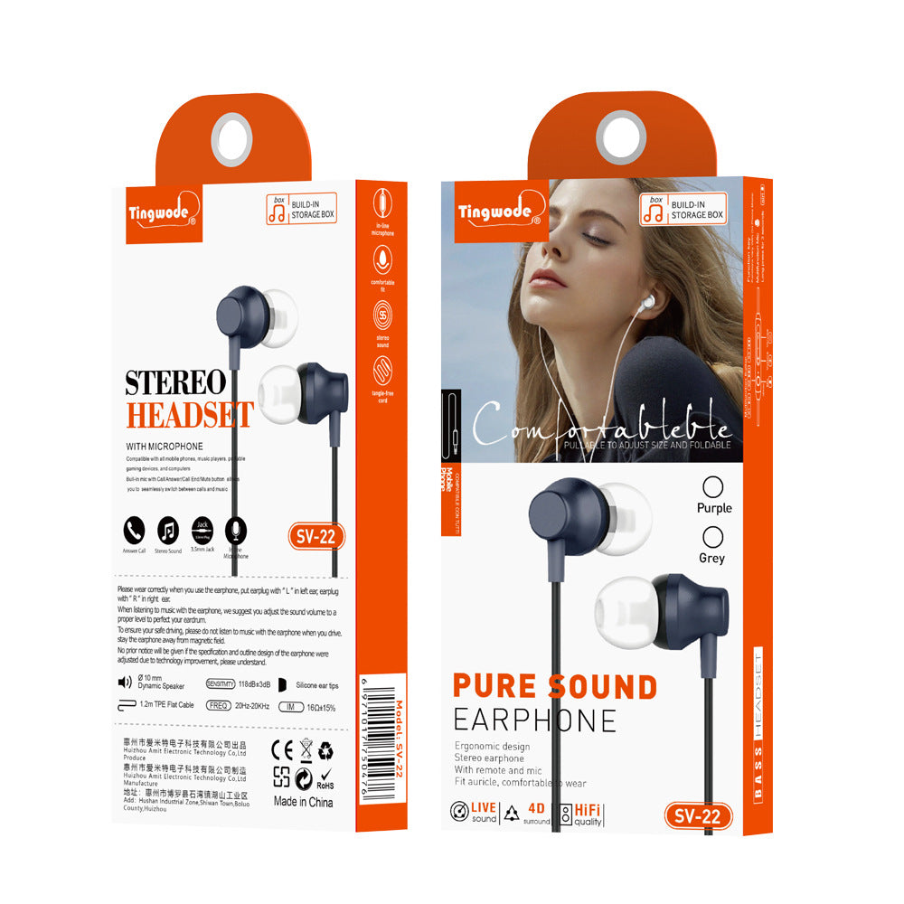 High-quality wired earphones 3.5mm with earplugs for noise reduction