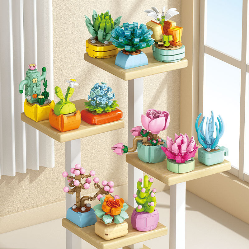 Building block succulent handmade flowers potted small particles