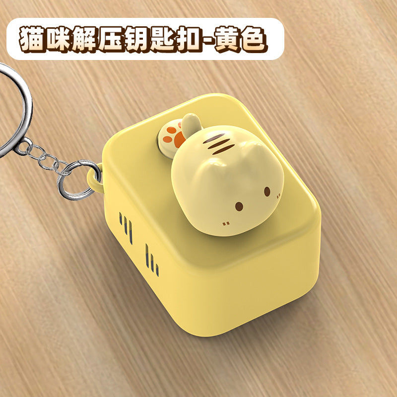 Cross-border new product decompression creative kitten power strip button with music key pendant mini office ornament small toy