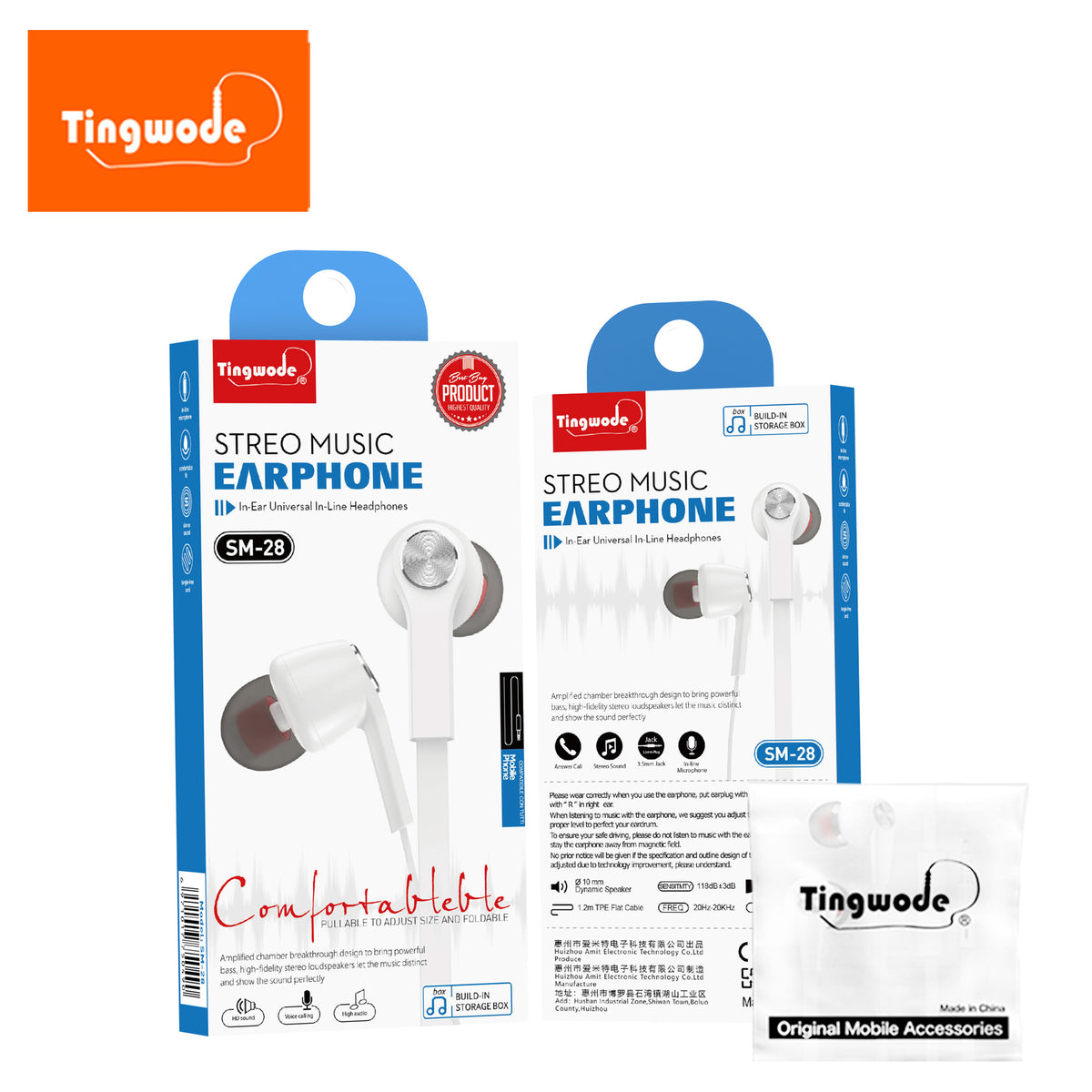 High-quality wired earphones 3.5mm with earplugs for noise reduction