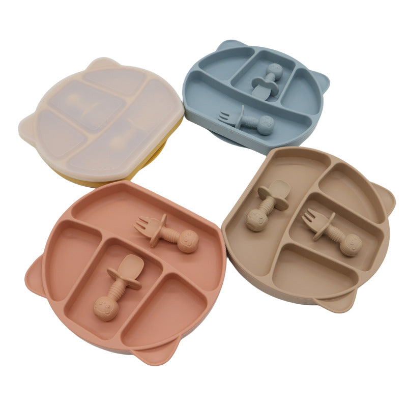Baby smiley face silicone grid plate portable integrated