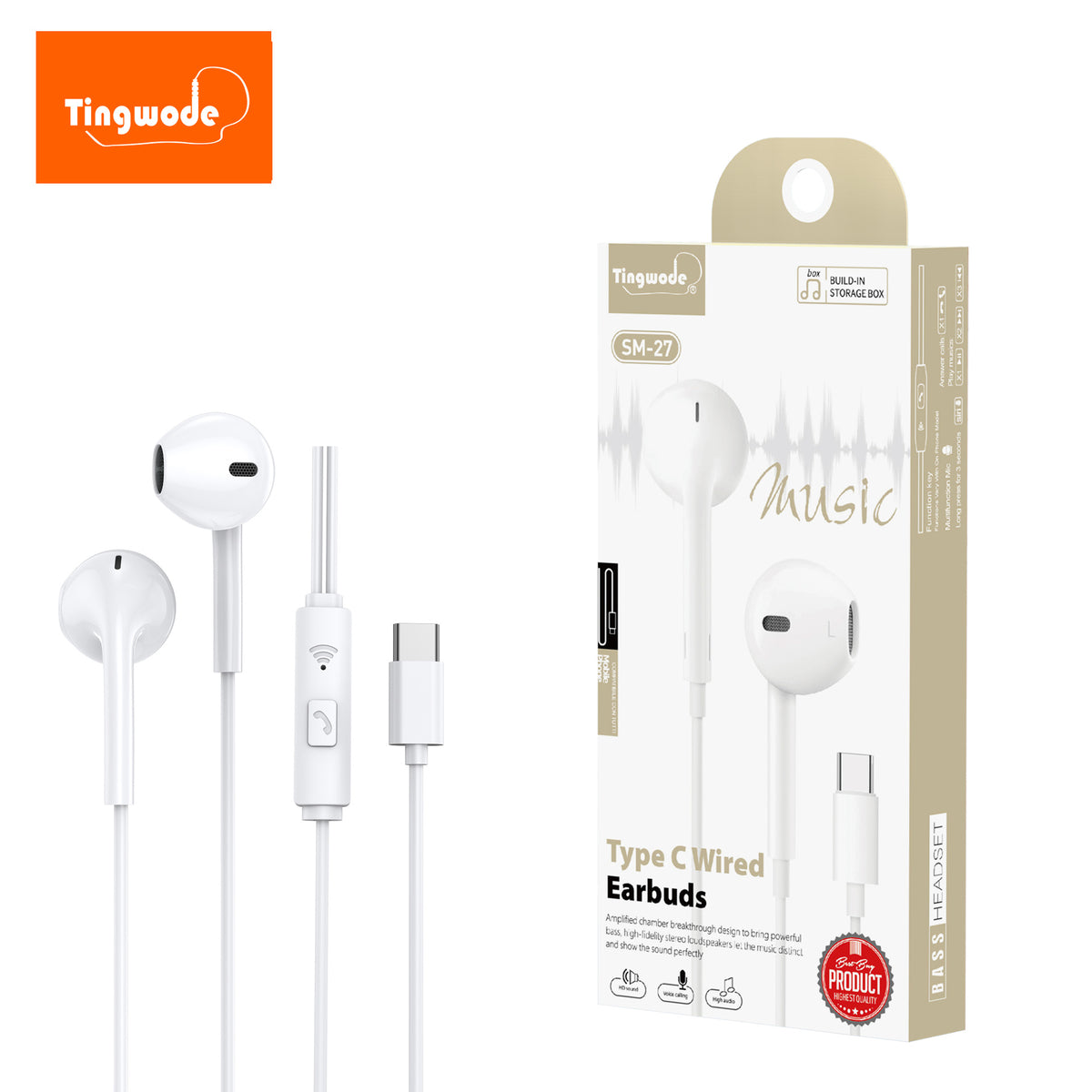 Type-C Wired Headphones High Quality Half-In-Ear
