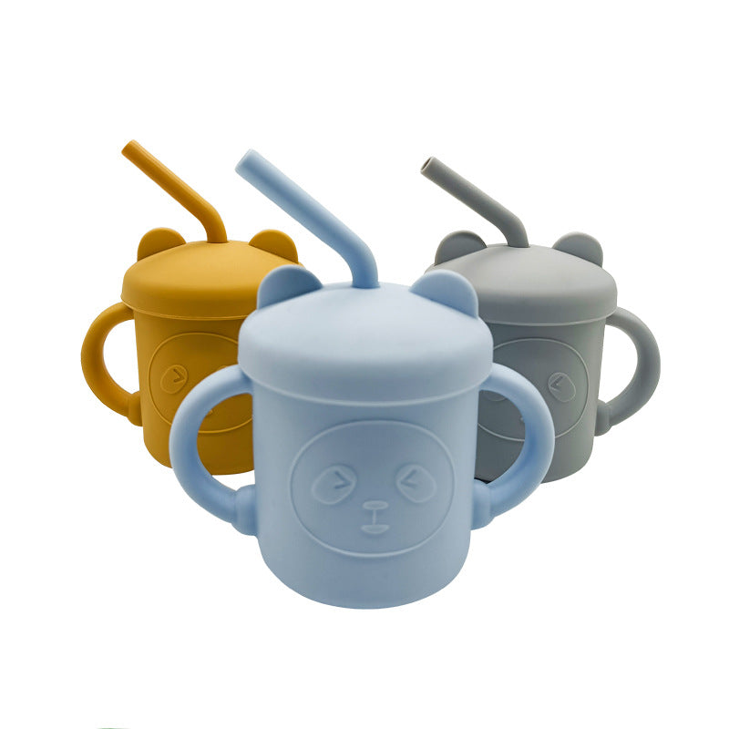 Mother and baby bear cup, children's silicone learning drinking cup