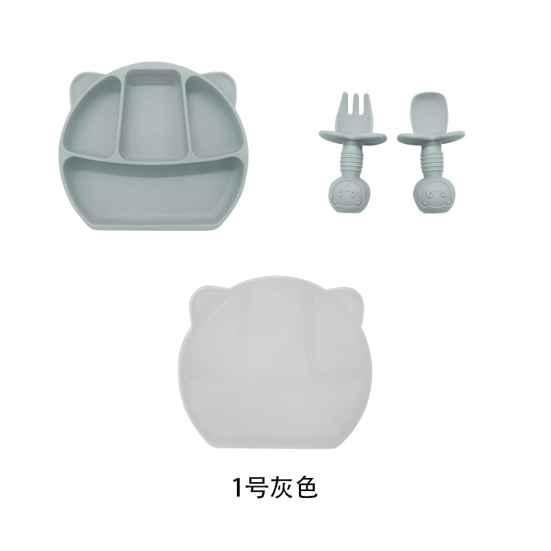 Baby smiley face silicone grid plate portable integrated