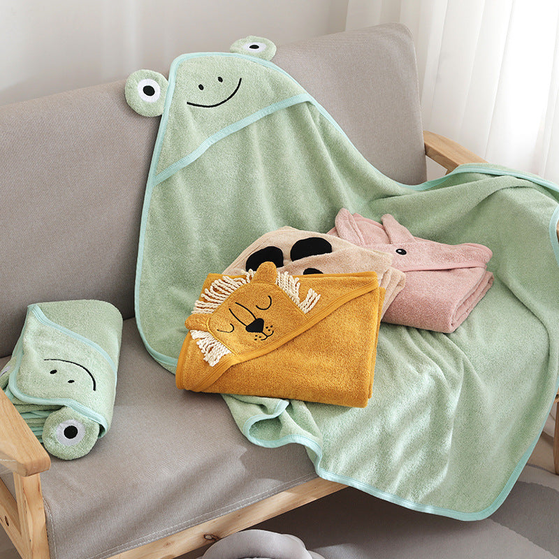 Baby bath towel cotton 32 strands no hair shedding cape with hat