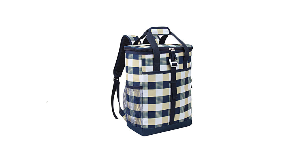 Quality Polyester Cooler Backpack With Fashion Check Pattern