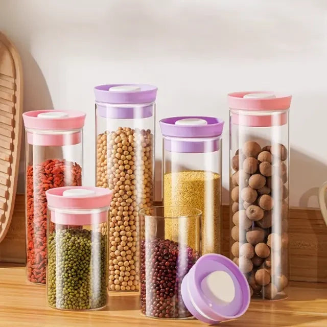 1.2 L Round Glass Vacuum Food Container Kitchen Storage And Organization