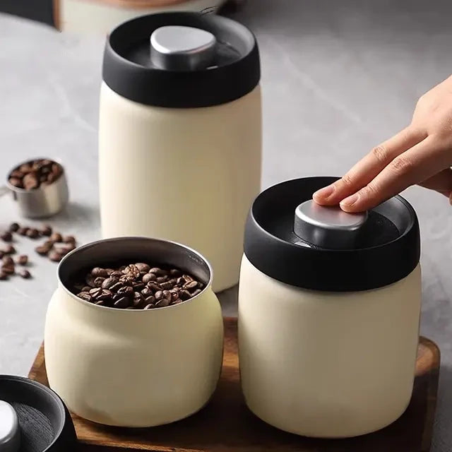 Sealed Cream Jar Stainless Steel Vacuum Coffee Beans Canister Kitchen Food Storage Container With Airtight Lid