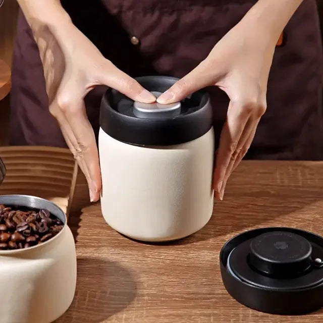 Sealed Cream Jar Stainless Steel Vacuum Coffee Beans Canister Kitchen Food Storage Container With Airtight Lid