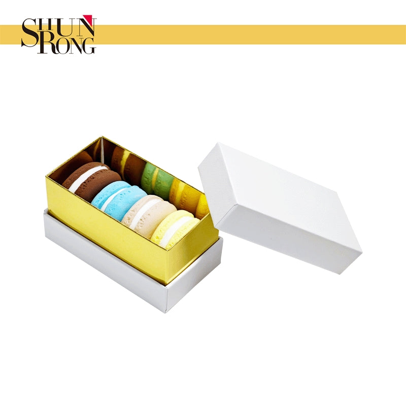 Special Texture Touching Box with Lid and Base Structure for 4 Pieces Macaron Packaging