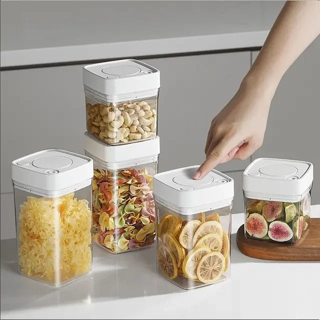 Square High Vacuum Food Storage Canister, Stackable BPA Free Plastic Cereal Containers, for Kitchen Pantry Organization and Storage