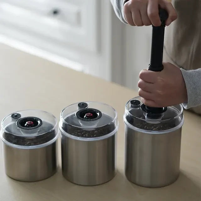 Stainless Steel Vacuum Airtight Coffee Bean Milk Powder Grain Canister with Pump for Food Storage