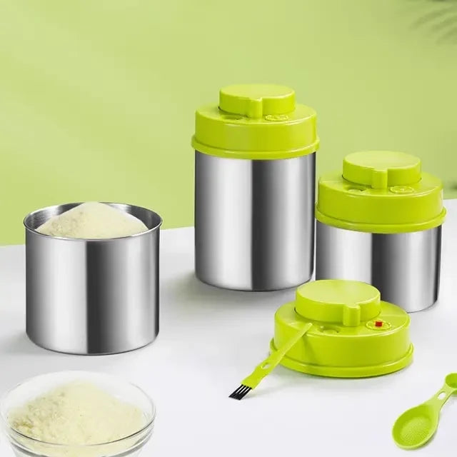 Custom Green Airtight Storage Jar Stainless Steel Coffee Container Vacuum Sealer Container with Pump