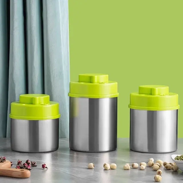 Custom Green Airtight Storage Jar Stainless Steel Coffee Container Vacuum Sealer Container with Pump