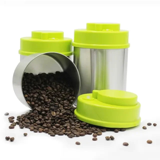 Custom Green Airtight Storage Jar Stainless Steel Coffee Container Vacuum Sealer Container with Pump