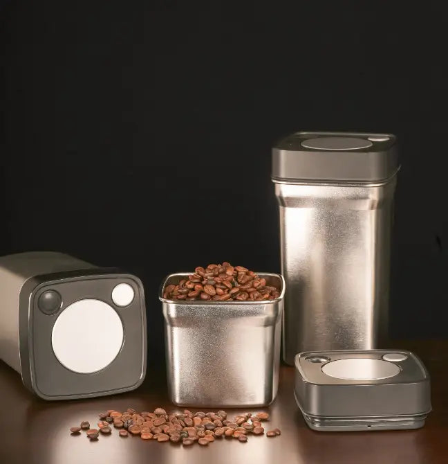 Vacuum Square Stainless Steel Airtight Lid Push Button Kitchen Storage Jar