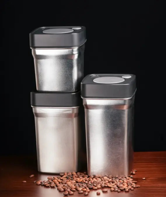 Vacuum Square Stainless Steel Airtight Lid Push Button Kitchen Storage Jar