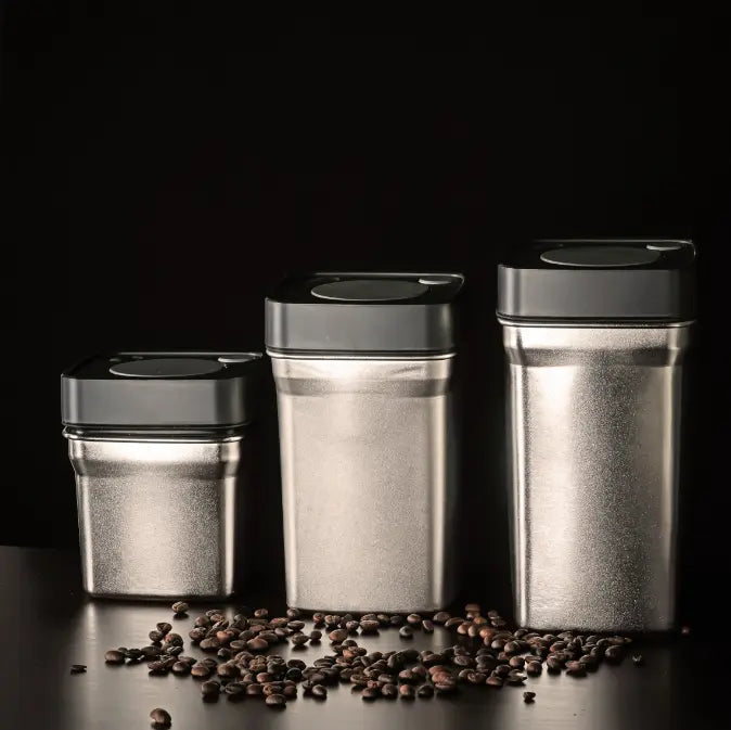 Vacuum Square Stainless Steel Airtight Lid Push Button Kitchen Storage Jar