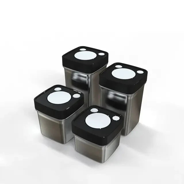 Vacuum Square Stainless Steel Airtight Lid Push Button Kitchen Storage Jar