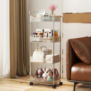 Wheeled Trolley Storage Rack Display Shelf Mobile Cart for Home